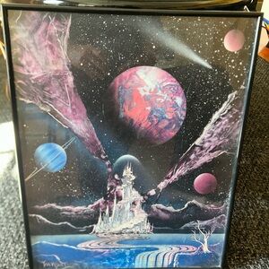 Framed Cosmic Fantasy Art Print signed vintage framed 17“ x 21“ dated 1997